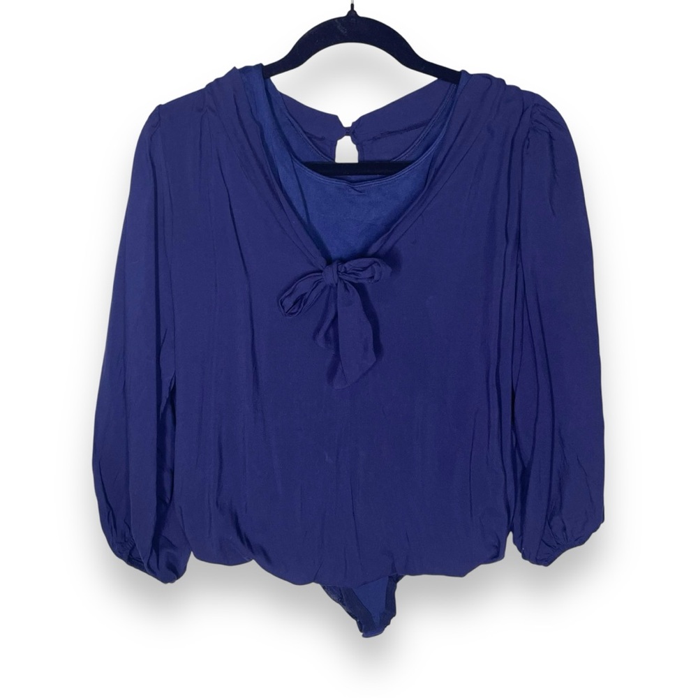 Ritchi Navy Blue Bodysuit Draped Top